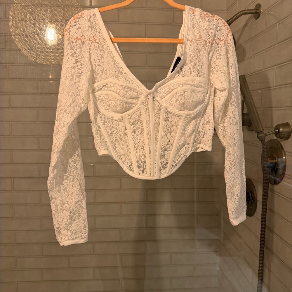 BNWT- Bardot White Lace Long Sleeve Corset Top
